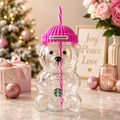 Starbucks Bearista Rose Red Bear Glass Tumbler Cold Cup