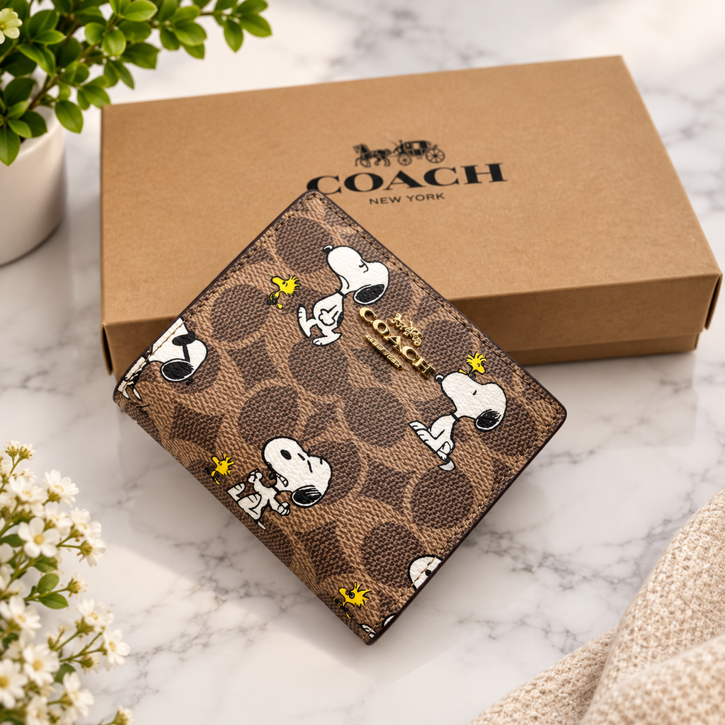 NWT Coach X Peanuts Snap Wallet In Signature Canvas