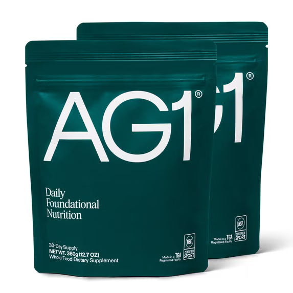 AG1 Greens Powder Supplement | Improve Gut Health    75 Vitamins - 2 Pack (30 Servings Per Pouch)