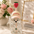 New 20OZ Starbucks Bearista Bear Cup Tumblers W/ Strawberry Topper Baseball Cap