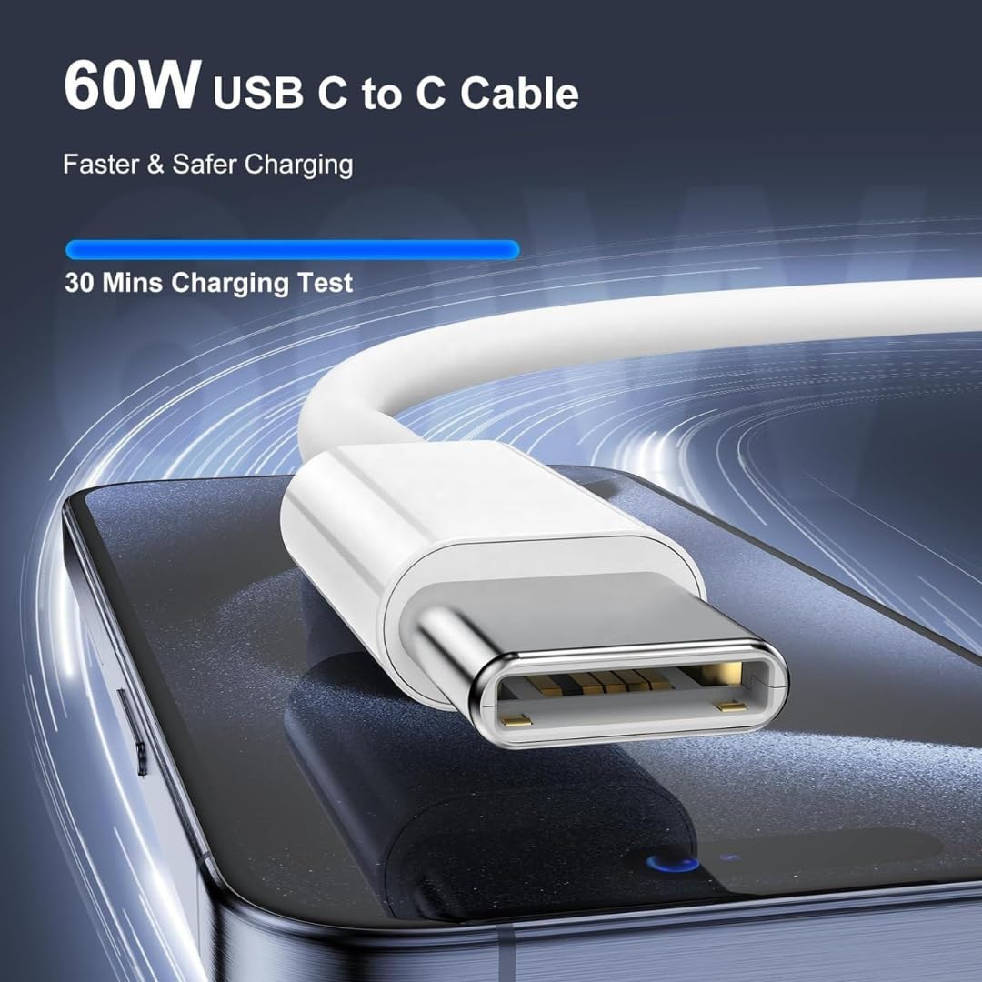 USB C to C Charging Cable 60W Fast Type C to C Charger Cord Long for Apple iPhone 17 Pro Max/17 Air/16 Pro Max/15 Plus, MacBook Pro,iPad 12.9/11 inch/Mini/Air 5/4,Samsung Galaxy