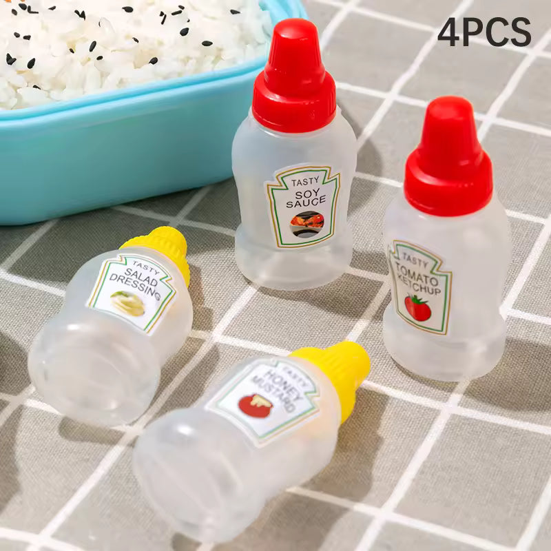 4pcs/set 25ML Mini Tomato Ketchup Bottle Honey Mustard Portable Small