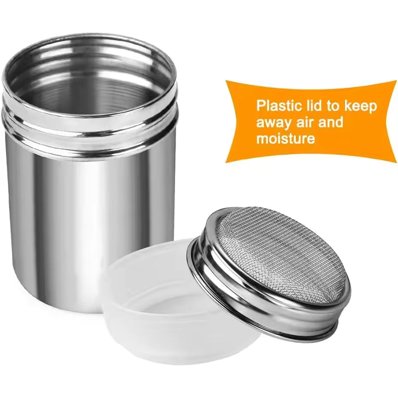 Stainless Steel Powder Sieve with Mesh Denser, Lid Coffee, Sugar