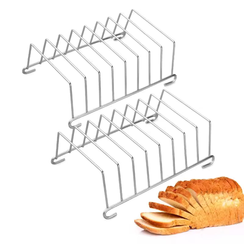 Stainless Steel Toast And Bread Rack 8 Slots Rectangle Food Display Tool