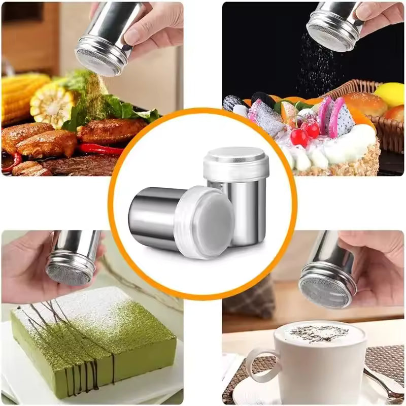 Stainless Steel Powder Sieve with Mesh Denser, Lid Coffee, Sugar