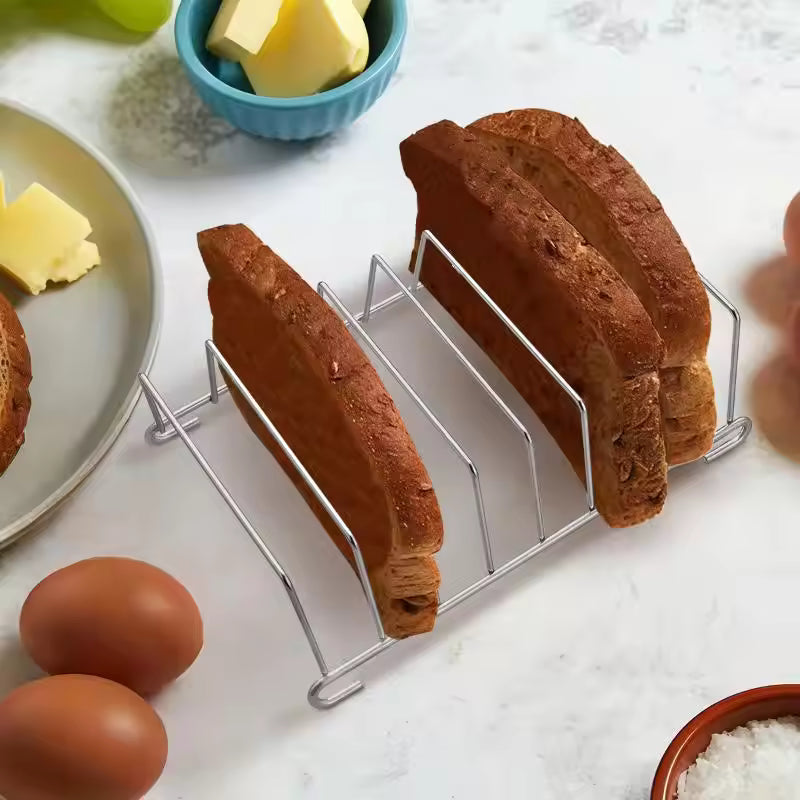 Stainless Steel Toast And Bread Rack 8 Slots Rectangle Food Display Tool