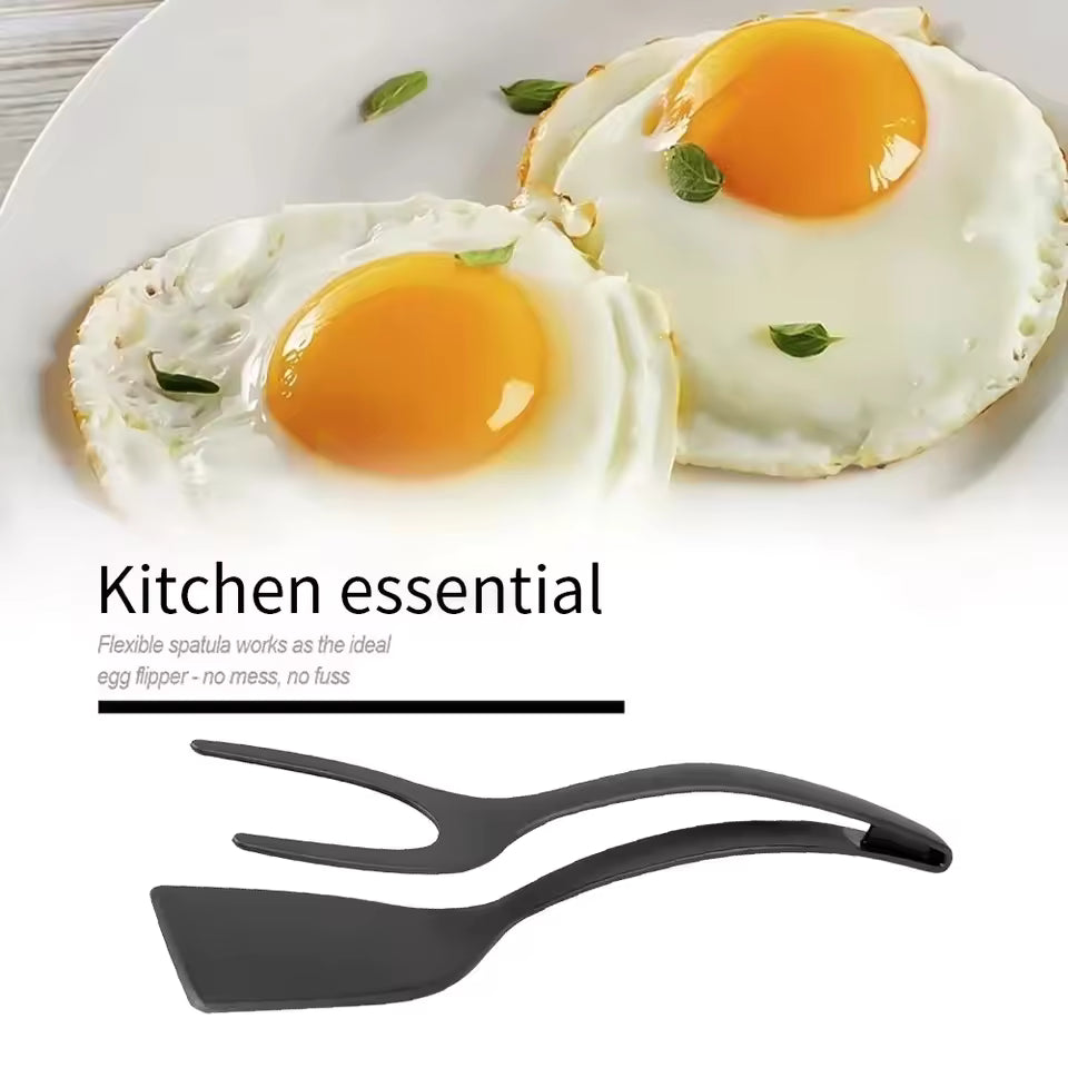 2 In 1 Nylon Grip Flip Tongs Egg Spatula Tongs Steak Spatula Tongs Clamp