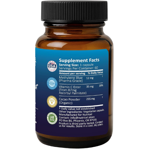 Cellular Energy Support Supplement with Methylene Blue & Vitamin C for Cognitive Wellness & Daily Vitality | Pharmaceutical Grade Capsules (12mg, 60 Count)