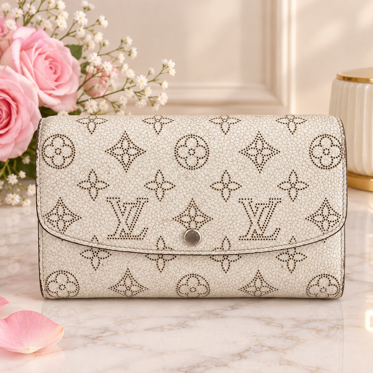 Louis Vuitton Mahina Iris Portefeuille Perforated Leather Ivory Continental Wallet