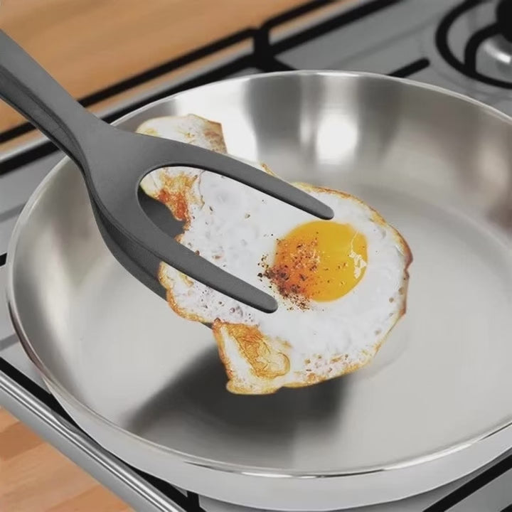 2 In 1 Nylon Grip Flip Tongs Egg Spatula Tongs Steak Spatula Tongs Clamp