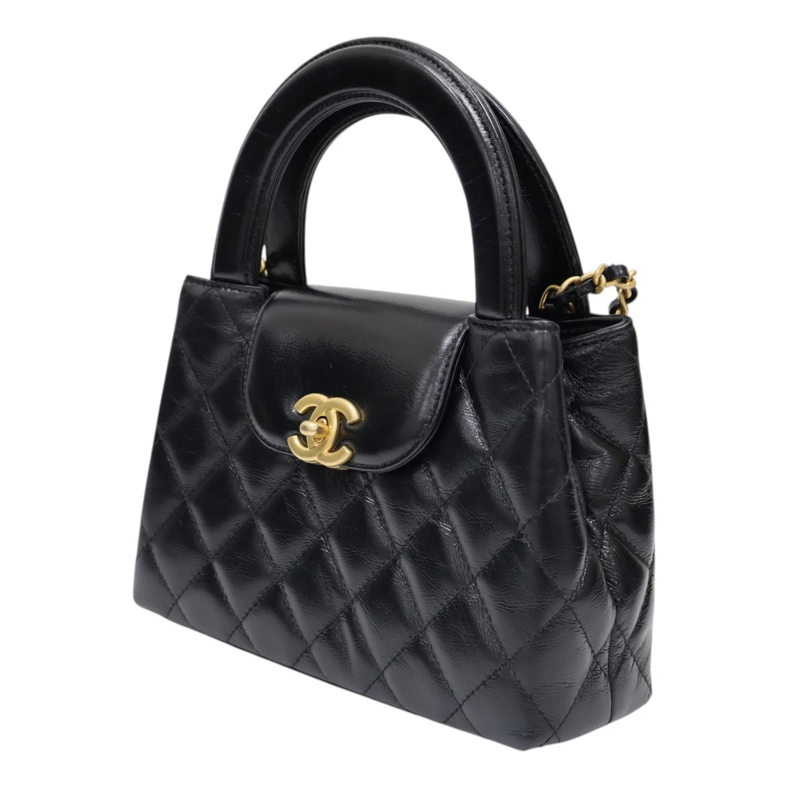CHANEL Kelly Mini Shoulder Handbag Quilted Calfskin Black AS4416