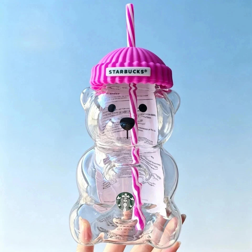 Starbucks Bearista Rose Red Bear Glass Tumbler Cold Cup