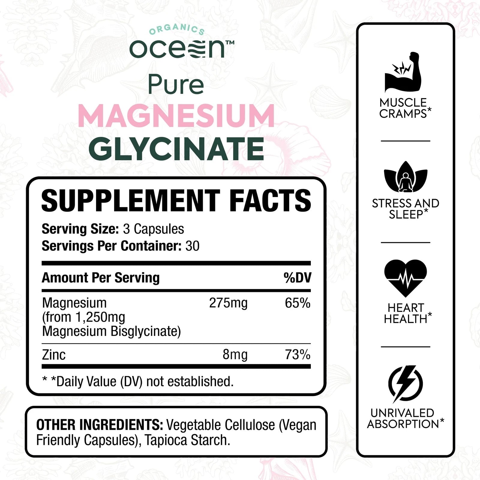 Organics Ocean Pure Magnesium Glycinate with Zinc 3 Pack