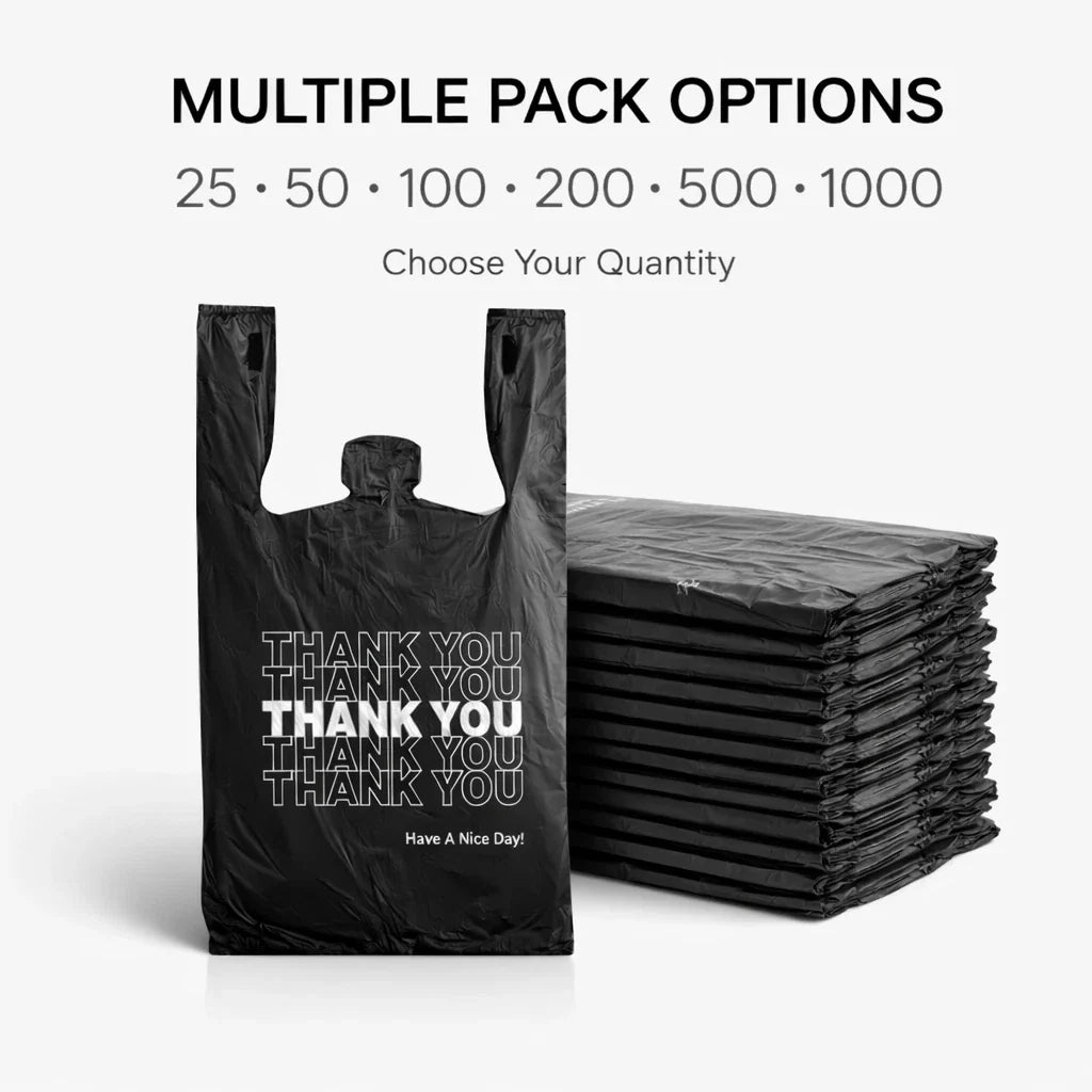 Black 1/6 Thank You T-Shirt Plastic Bags 21x6.5x11.5 0.51 Mil