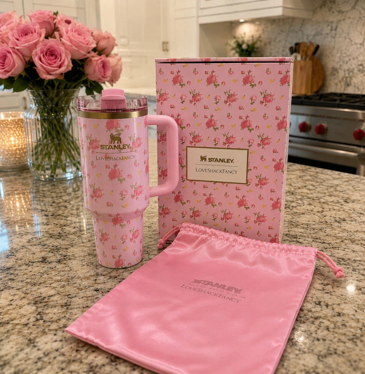 STANLEY x Love Shack Fancy Tumbler 40oz Ibiza Sunset Pink Floral Flowers